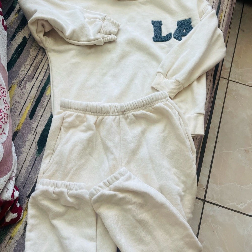 Zara Cream Lounge Set with Blue Lettering